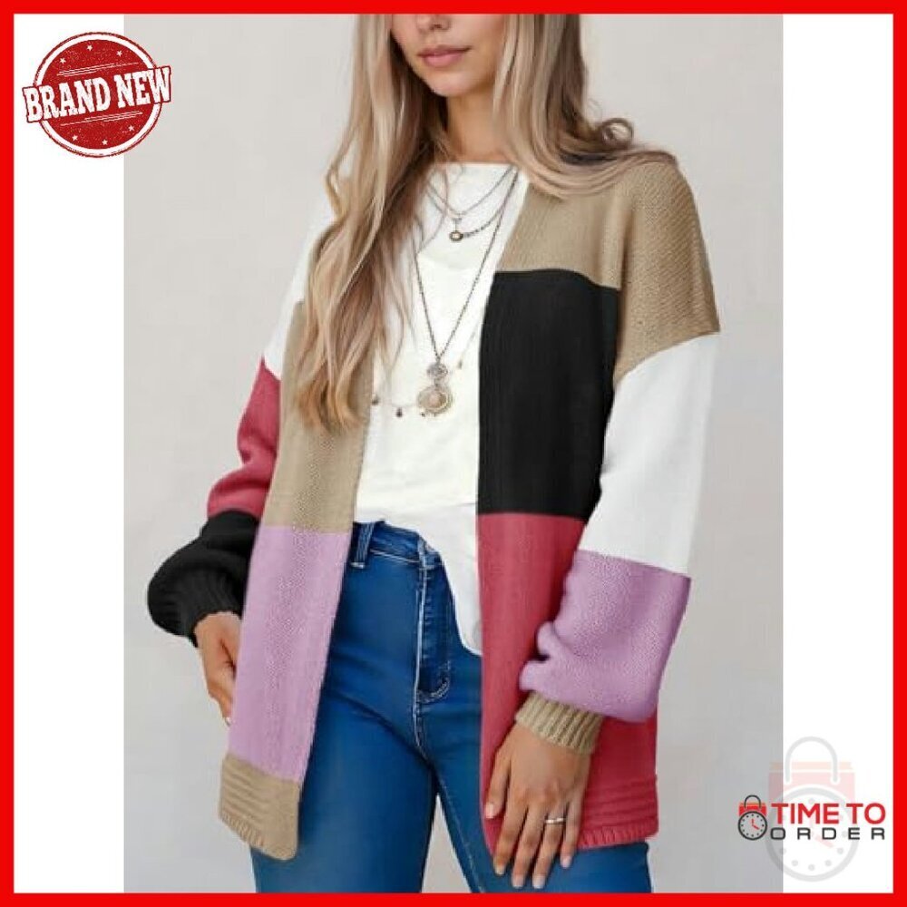 Oversized Chunky Knit Cardigan Open Front Boho Sweater Loose Fit - Picture 3 of 8